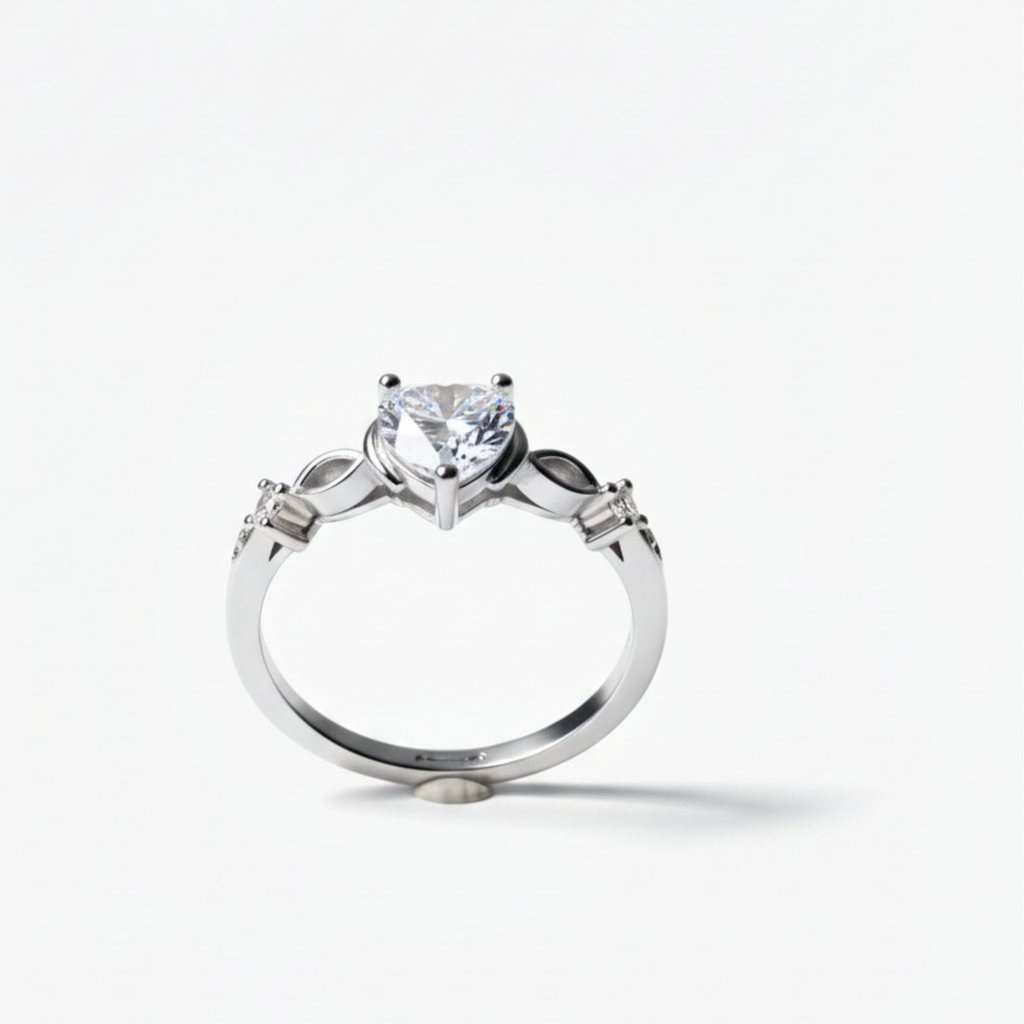 Silver Heart Shaped Diamond Ring: Anti-Tarnish Silver Plated