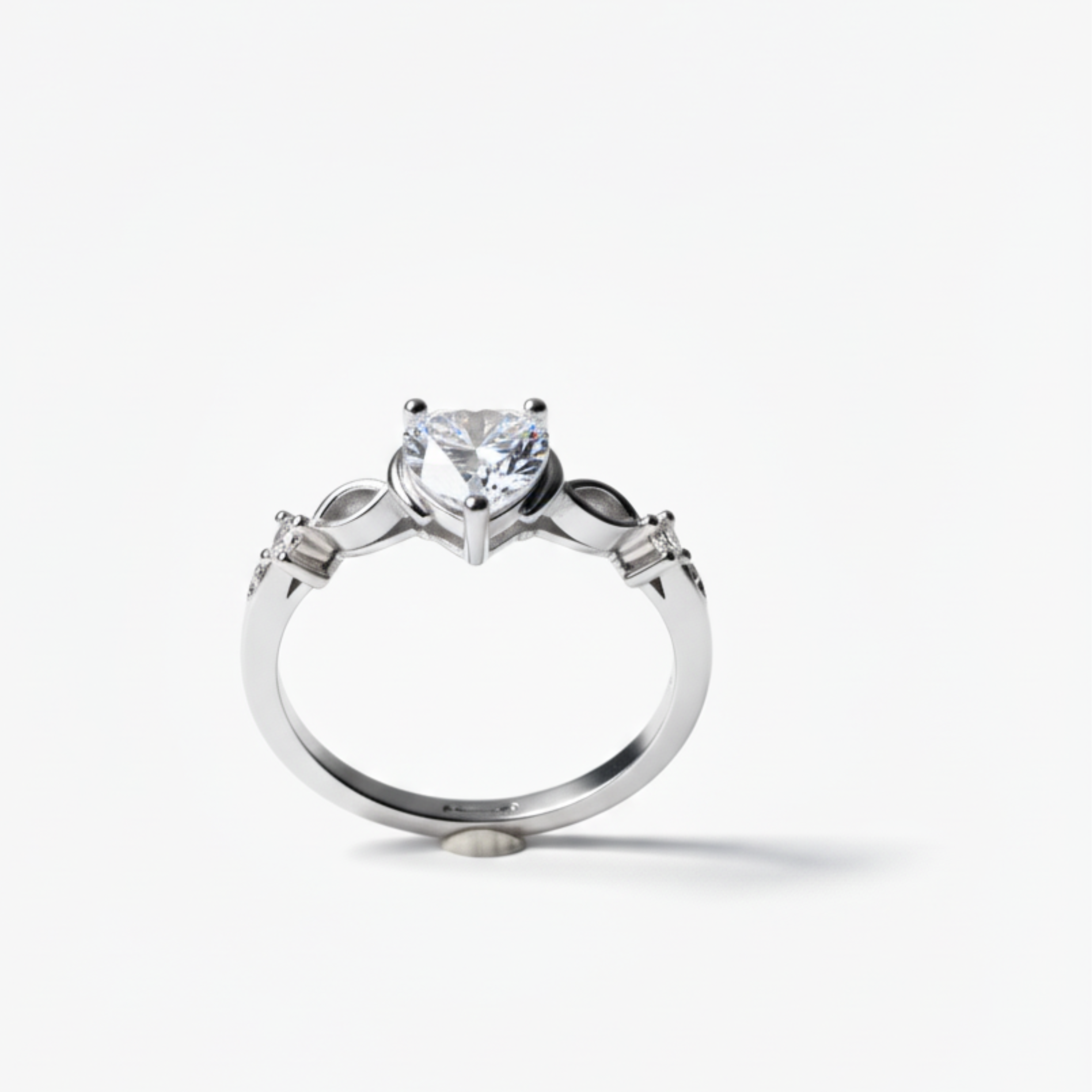 Silver Heart Shaped Diamond Ring: Anti-Tarnish Silver Plated