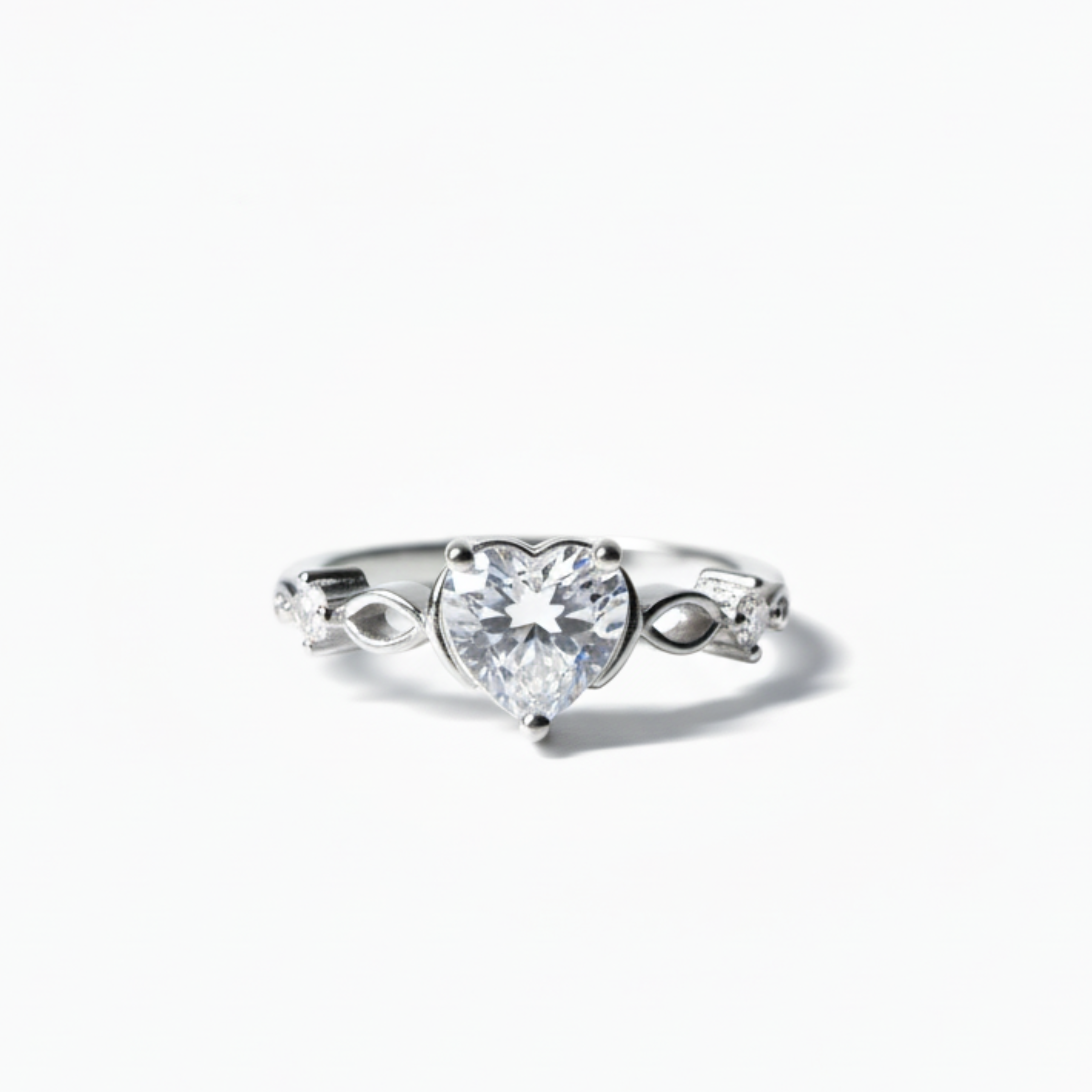 Silver Heart Shaped Diamond Ring: Anti-Tarnish Silver Plated