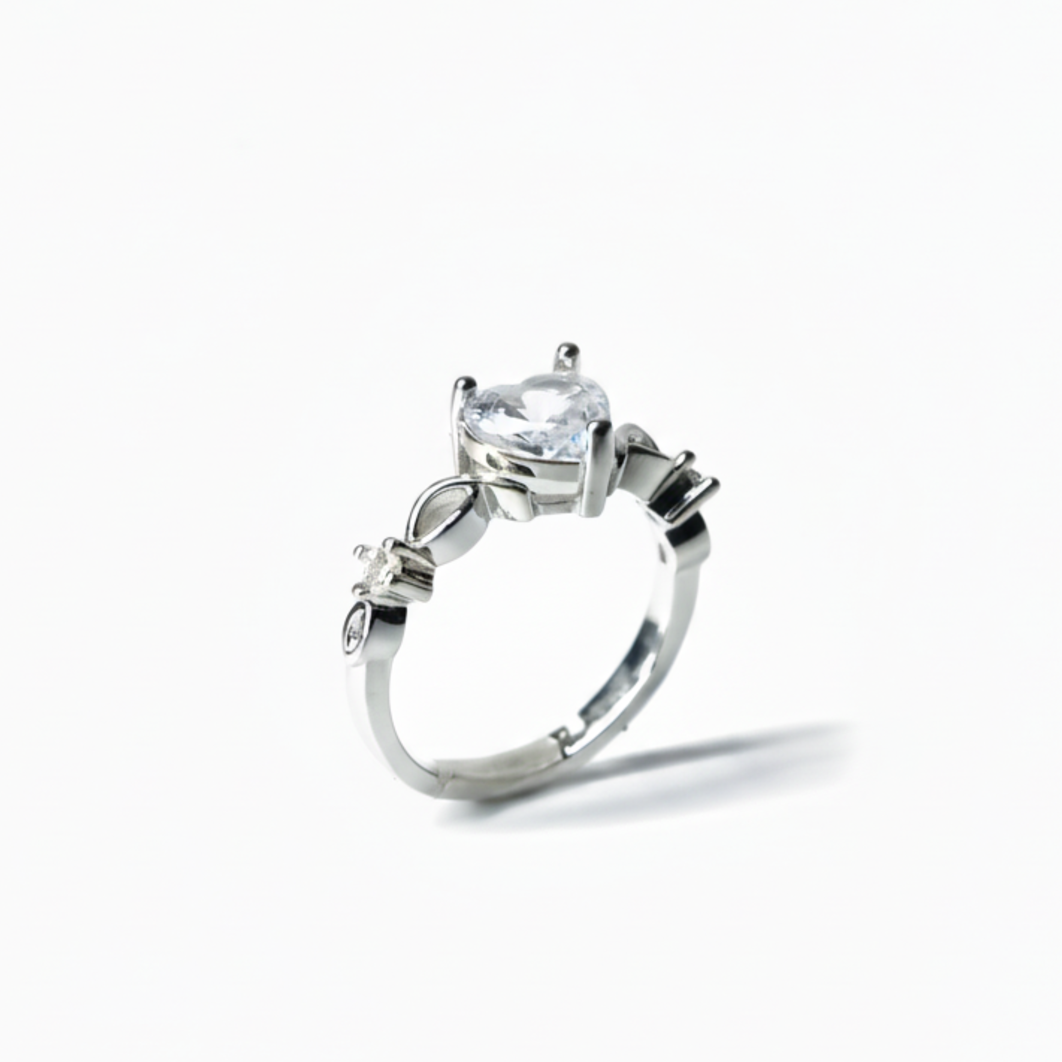 Silver Heart Shaped Diamond Ring: Anti-Tarnish Silver Plated