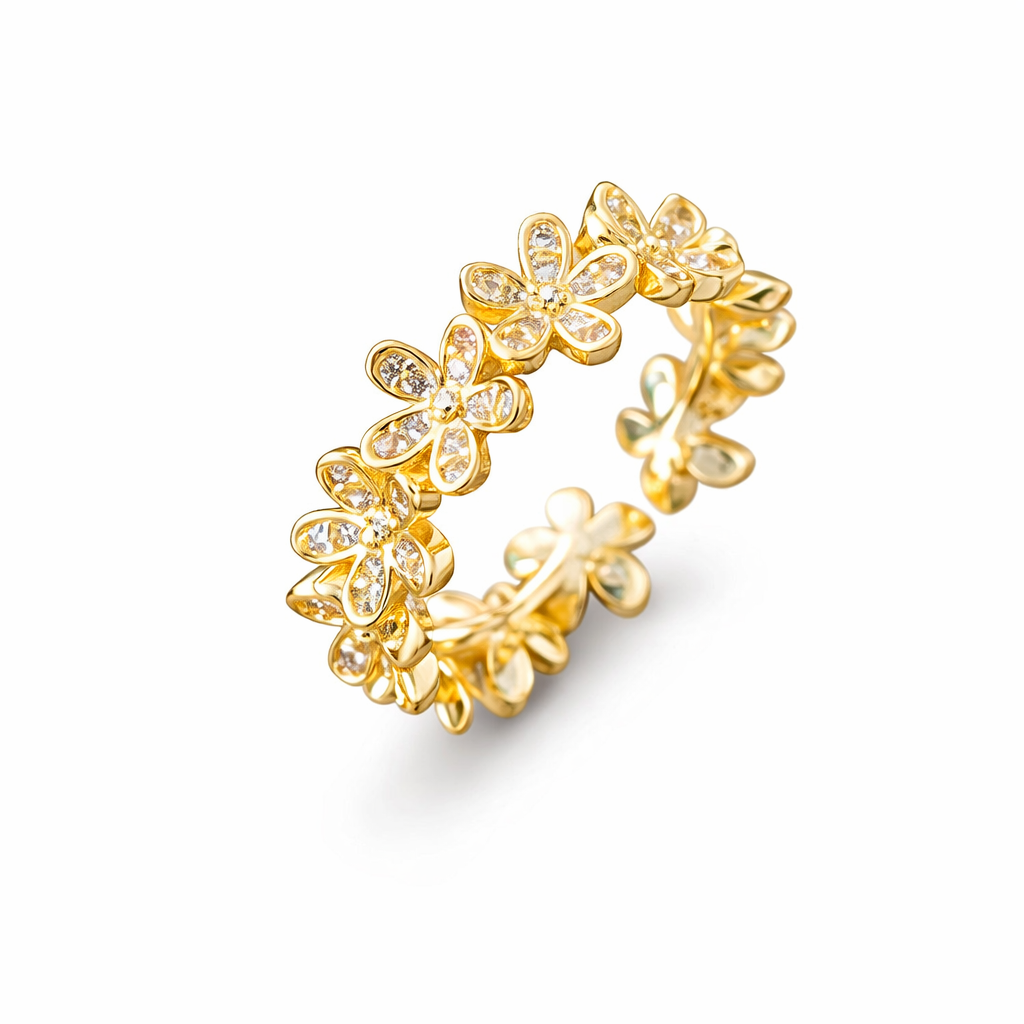 Floral Golden Band Ring: Anti-Tarnish Gold Plated
