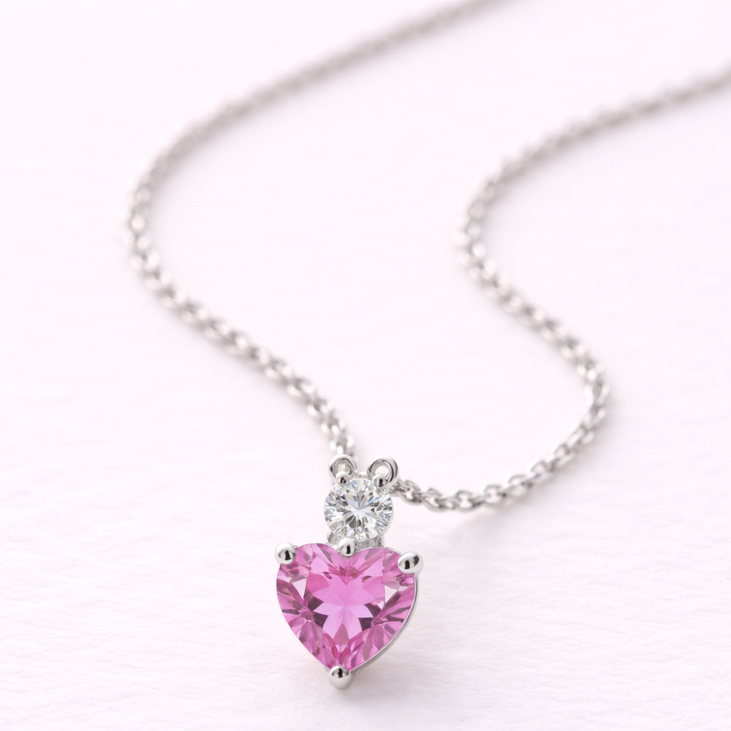 Silver Pink Amor Pendant Necklace: Anti-tarnish Silver-Plated