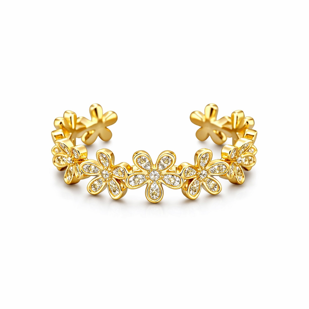 Floral Golden Band Ring: Anti-Tarnish Gold Plated