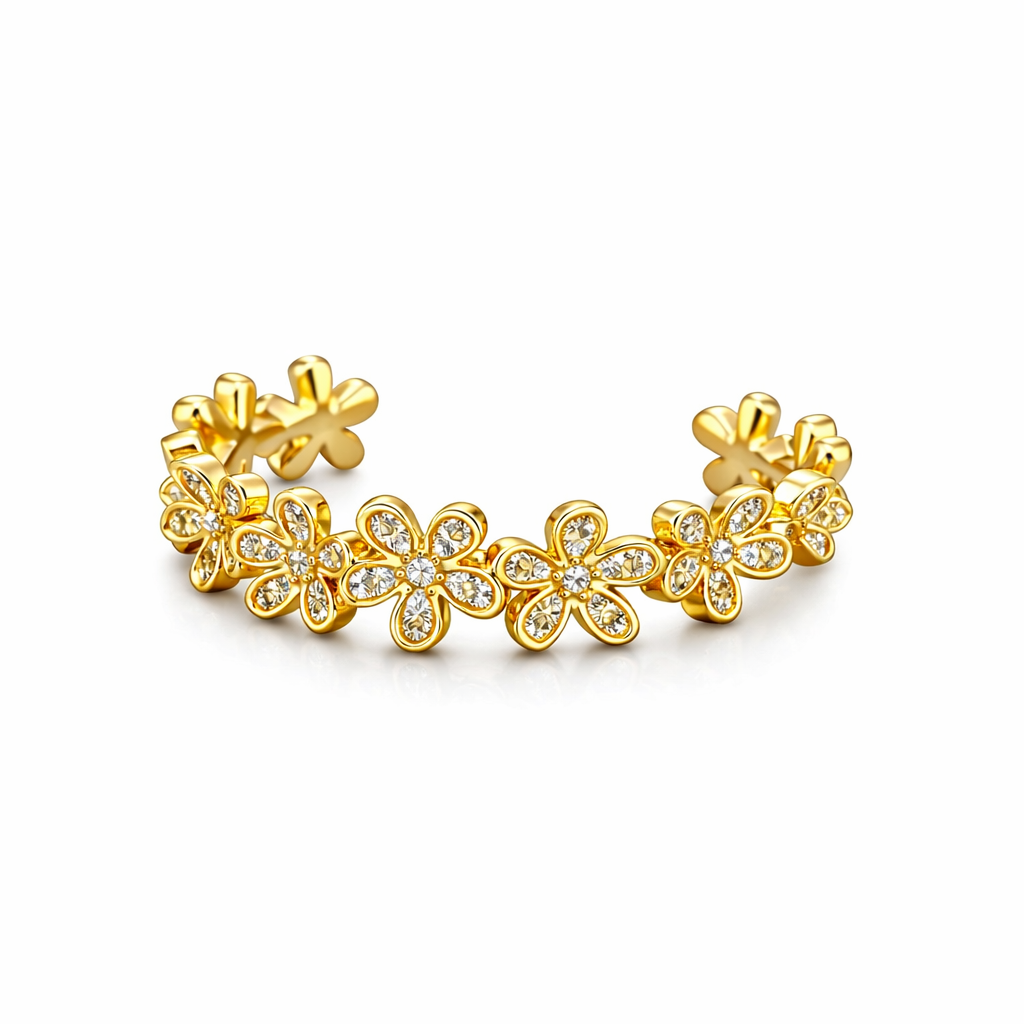 Floral Golden Band Ring: Anti-Tarnish Gold Plated