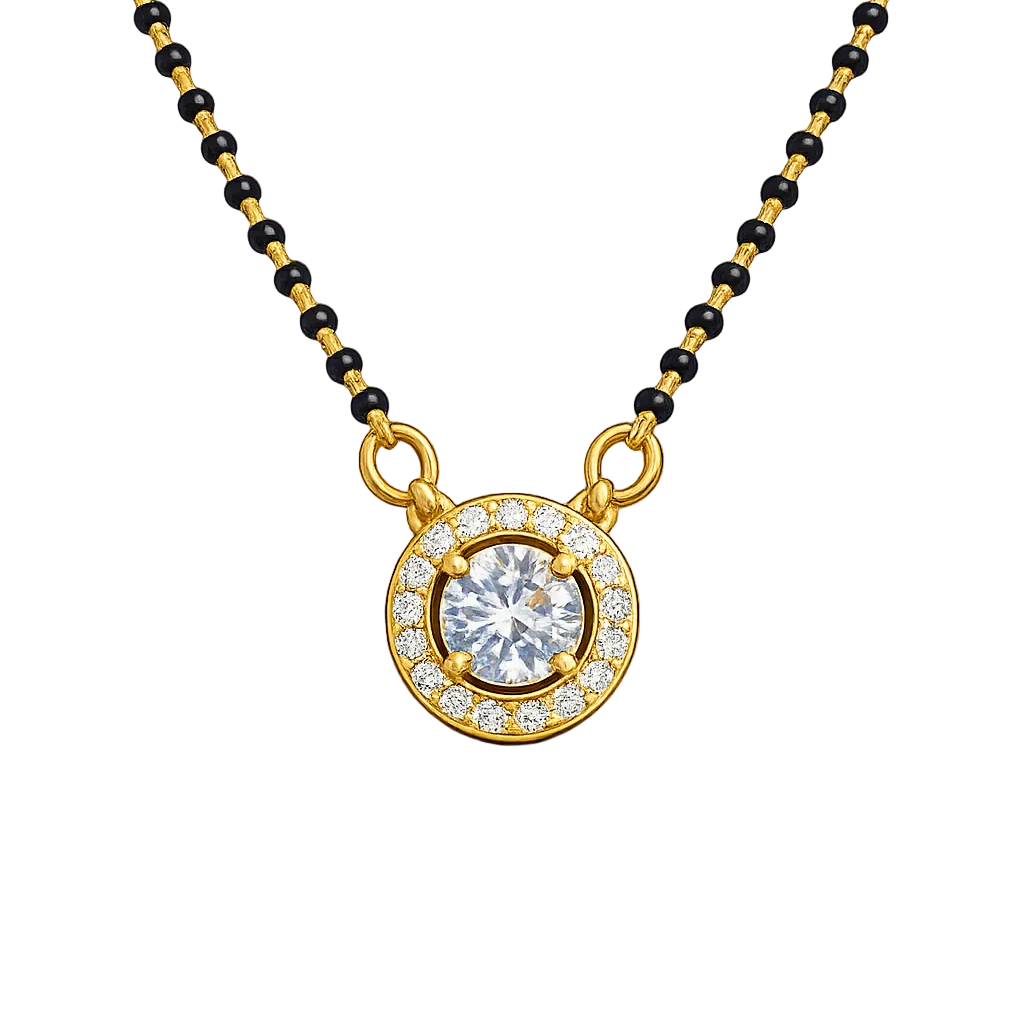 Taanvi mangalsutra for women with zirconia diamond pendant and black beads