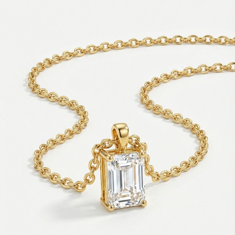 White Emerald Bar Necklace: Anti-tarnish gold plated.