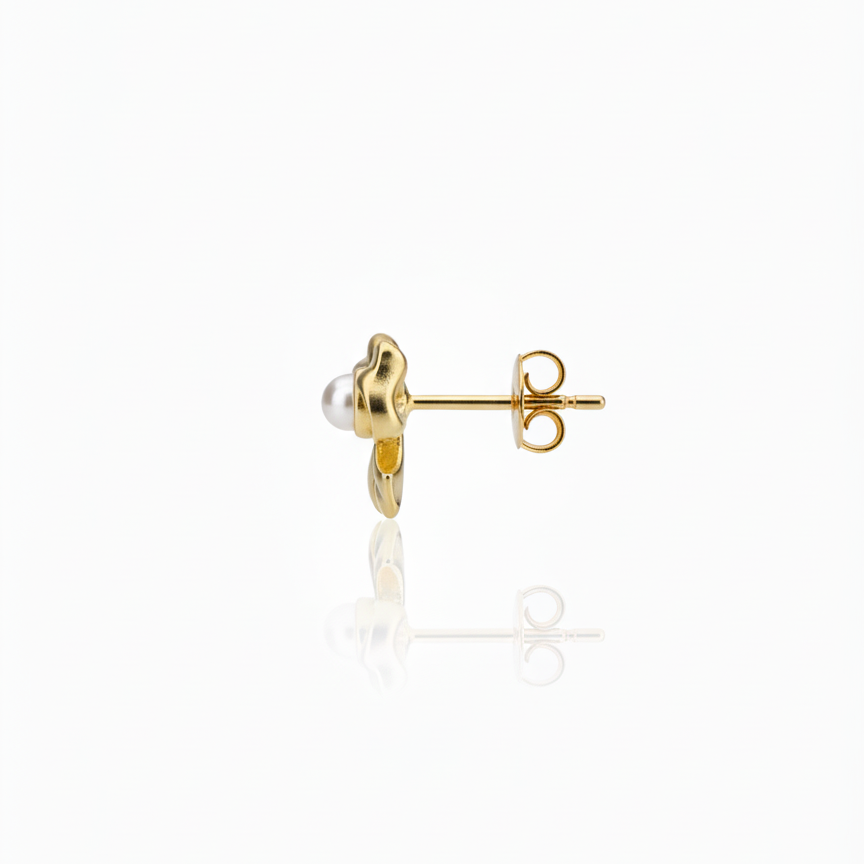 Pearled Bow Earrings:  Anti-Tarnish Gold Plated