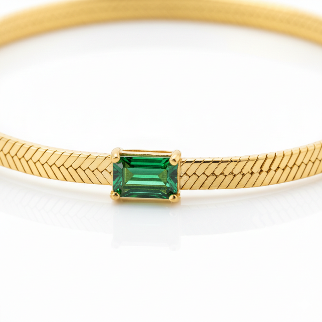 Green Emerald Bracelet: Anti-Tarnish Gold Plated