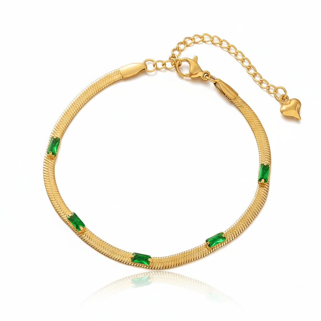 Green Emerald Bracelet: Anti-Tarnish Gold Plated