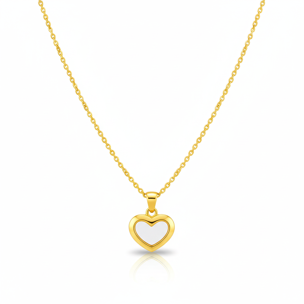 Reversible Heart Pendant Necklace: Anti-tarnish gold plated.