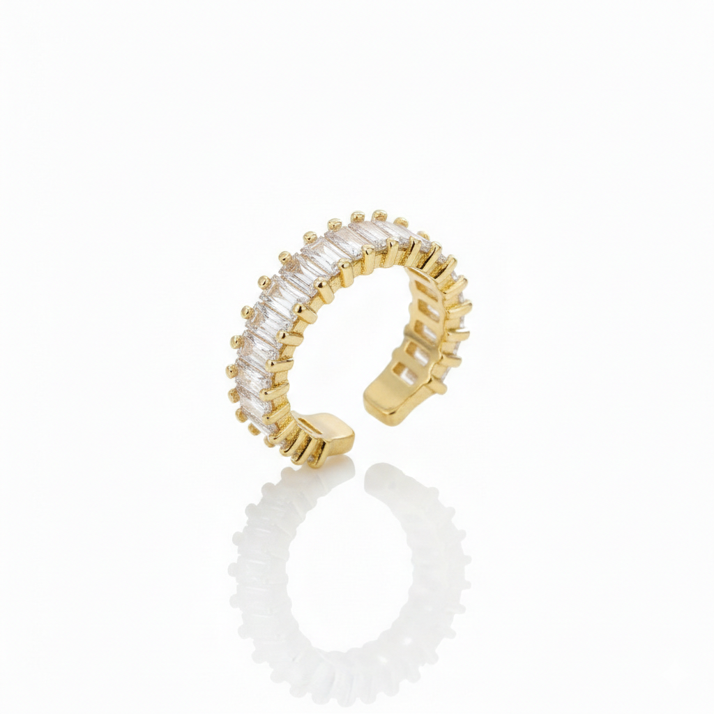 White Diamond Golden Band Ring: Anti-Tarnish Gold Plated