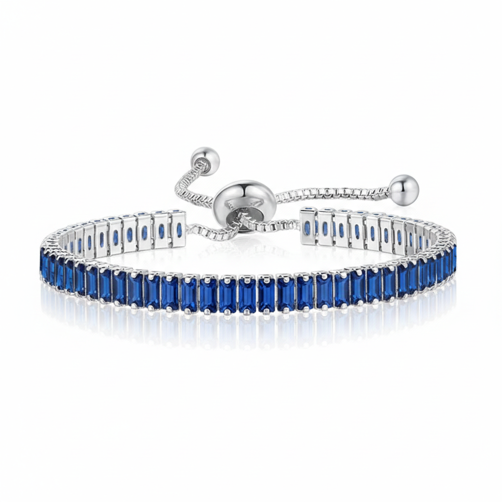 Blue American Diamond Tennis Bracelet: Anti-Tarnish Silver Plated