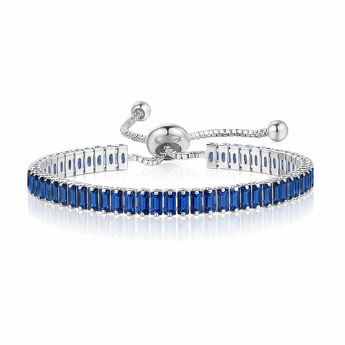 Blue American Diamond Tennis Bracelet: Anti-Tarnish Silver Plated