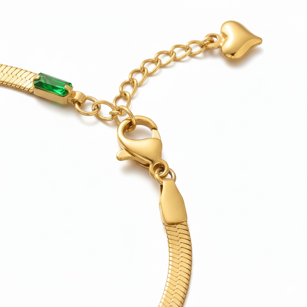 Green Emerald Bracelet: Anti-Tarnish Gold Plated