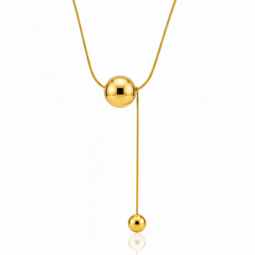 Golden Ball Drop Pendant Necklace: Anti-tarnish gold plated.