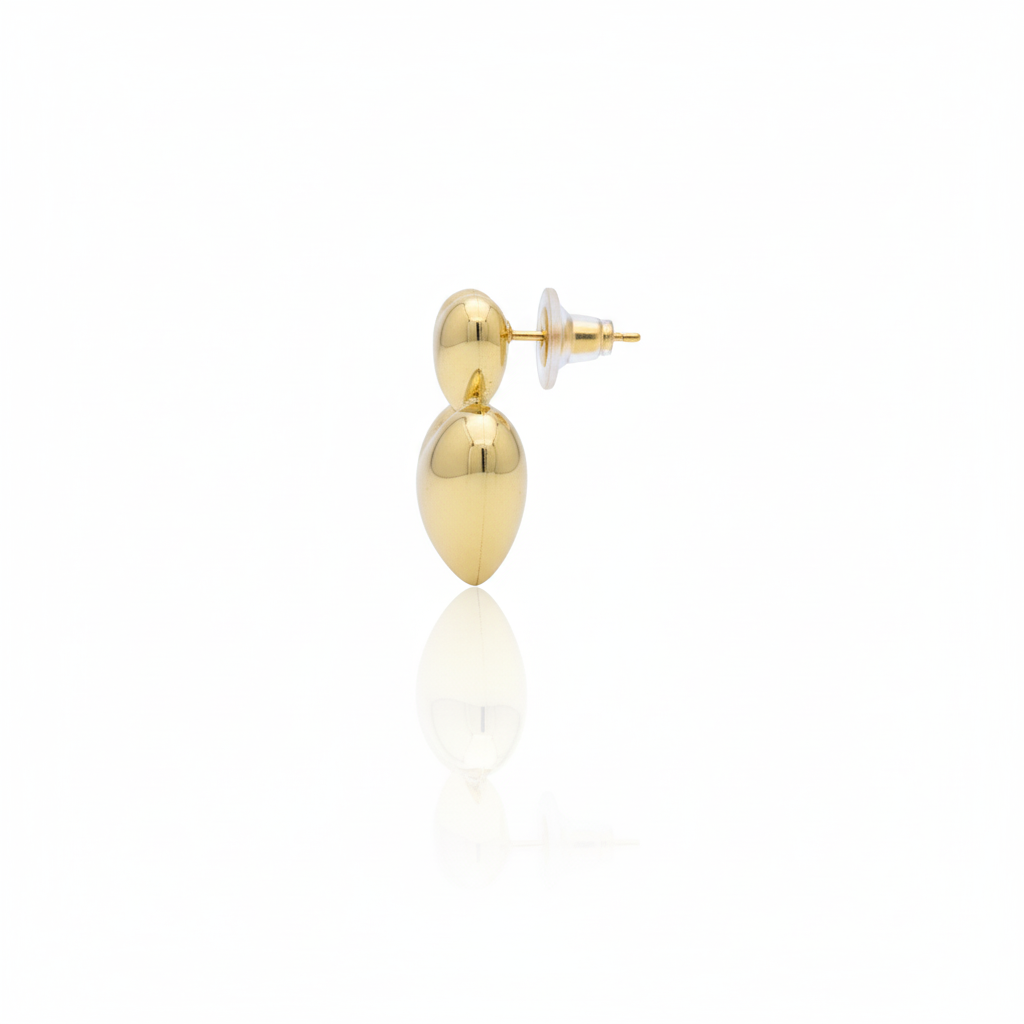 Dual Heart Earrings:  Anti-Tarnish Gold Plated