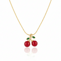 Red Cherry Pendant Necklace: Anti-tarnish gold plated.
