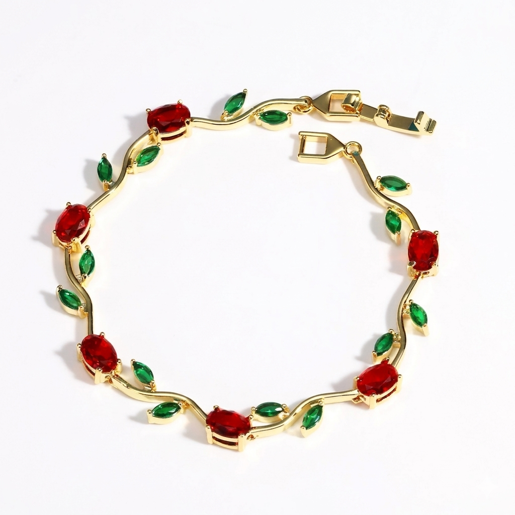 Red Tulip Floral Bracelet: 18k Gold plated