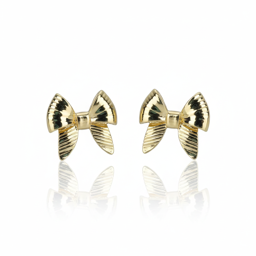 Striped Bow Earrings: Anti-Tarnish Gold Plated
