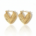 Textured Heart Hoops: Anti-Tarnish Gold Plated