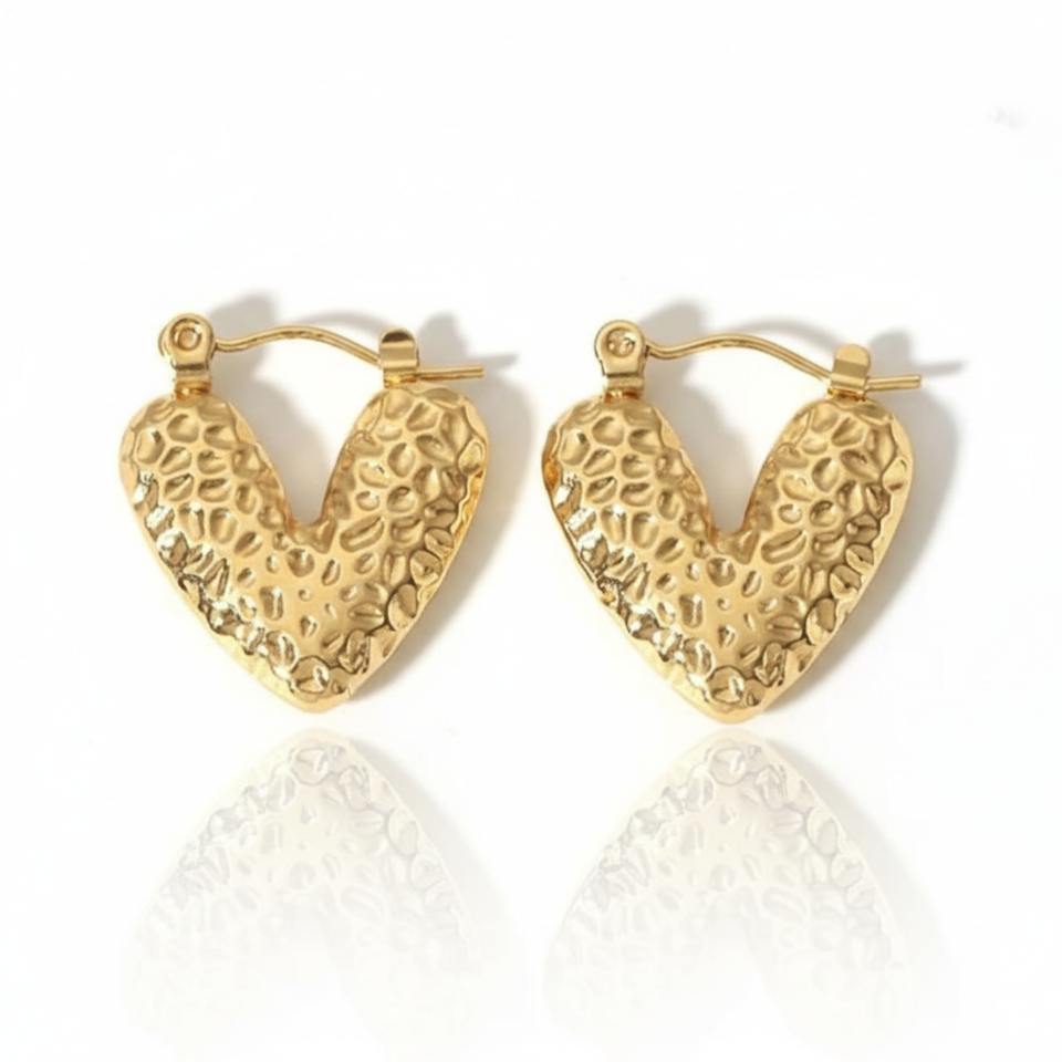 Textured Heart Hoops: Anti-Tarnish Gold Plated