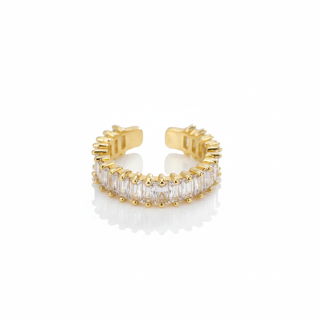 White Diamond Golden Band Ring: Anti-Tarnish Gold Plated