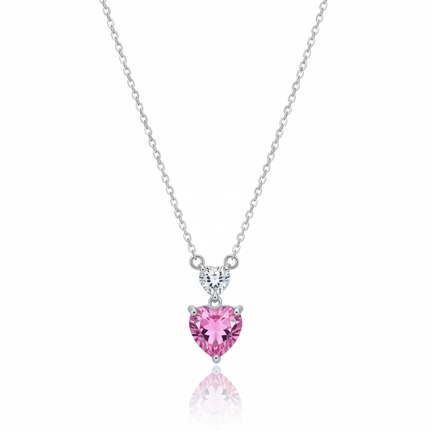 Silver Pink Amor Pendant Necklace: Anti-tarnish Silver-Plated