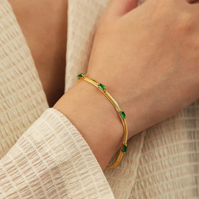 Green Emerald Bracelet: Anti-Tarnish Gold Plated