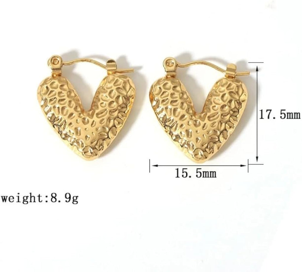 Textured Heart Hoops: Anti-Tarnish Gold Plated