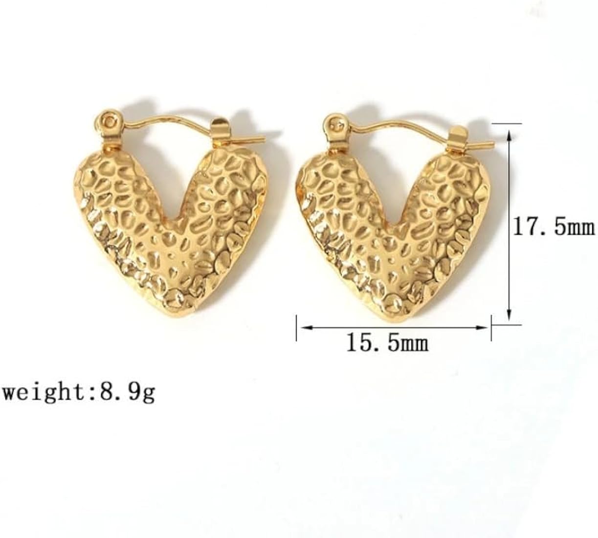 Textured Heart Hoops: Anti-Tarnish Gold Plated