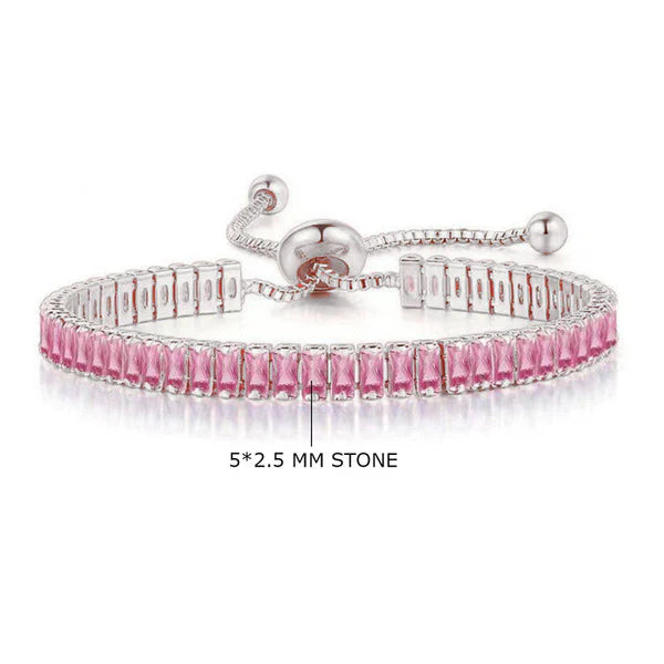 Pink American Diamond Tennis Bracelet: Anti-Tarnish Silver Plated