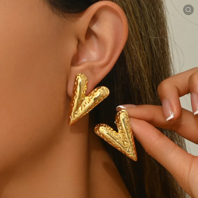 Bold Heart Earrings:  Anti-Tarnish Gold Plated