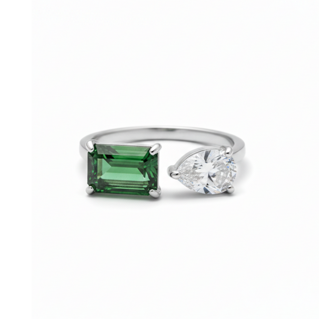 Silver Dual Stone Ring: Anti-Tarnish Silver Plated