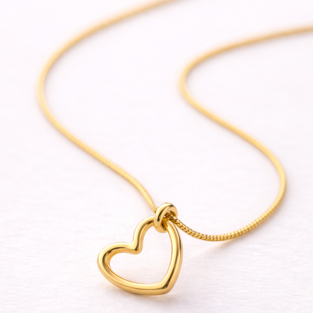 Hollow Heart Pendant Necklace: Anti-tarnish gold plated.