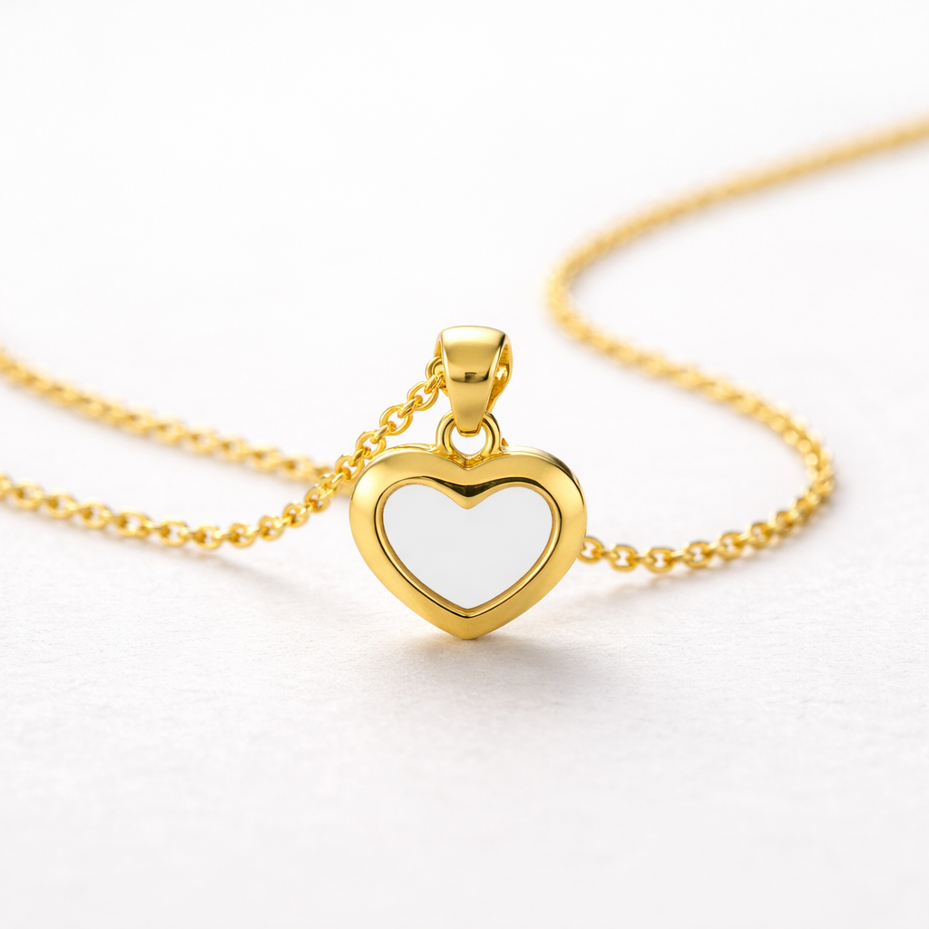 Reversible Heart Pendant Necklace: Anti-tarnish gold plated.